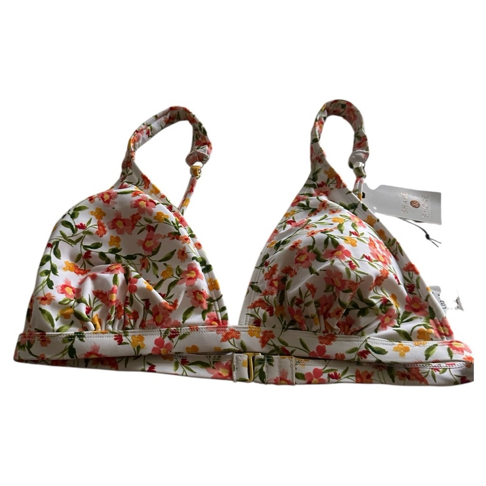 Shade & Shore Bikini Top Women’s L Triangle Tie-Back Adjustable Strap Floral